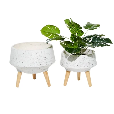 Set of 2 White MgO Contemporary Planter 10", 12"