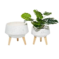 Set of 2 White MgO Contemporary Planter 10", 12"