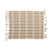 Hello Honey® Charcoal & Brown Woven Recycled Cotton Blend Plaid Throw with Tassels