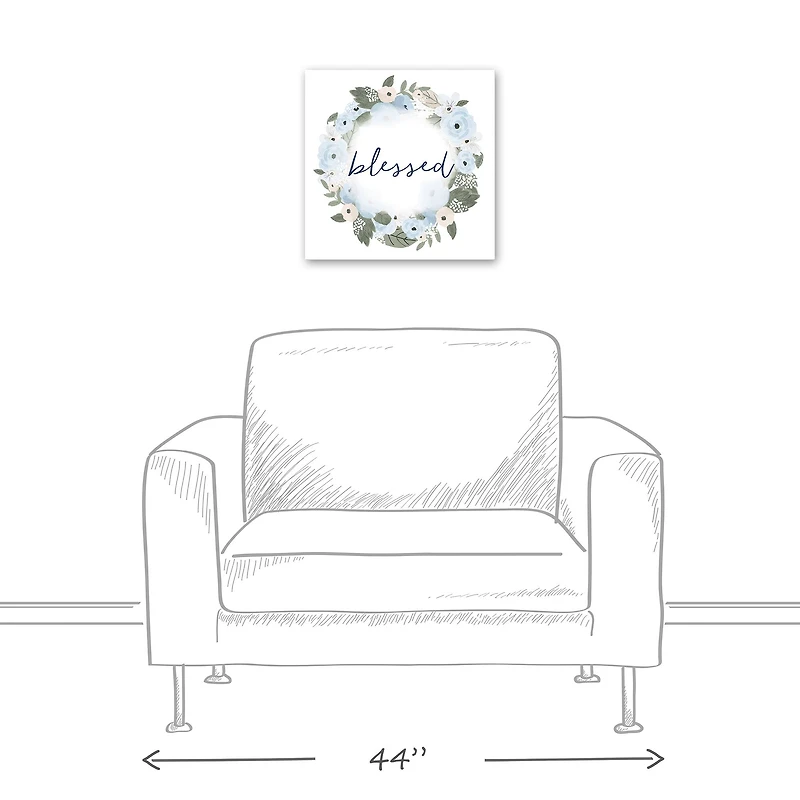 Blue Blessed Floral Wreath 16" x 16" Canvas Wall Art