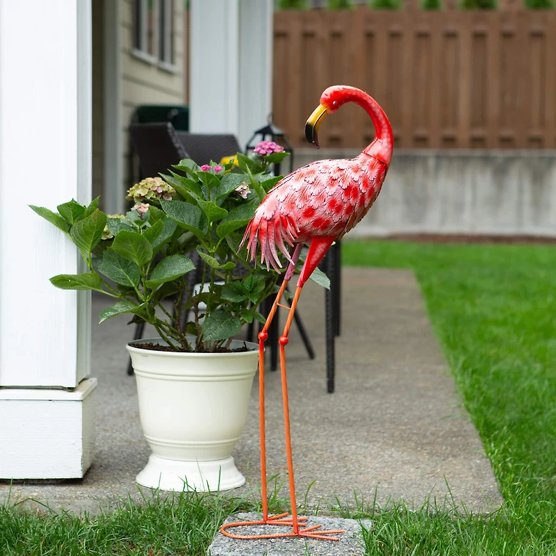 33" Bright Standing Flamingo Looking Back