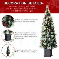 6ft. Pre-Lit Greenery Pinecones & Red Berries Artificial Christmas Porch Tree, Warm White LED Lights