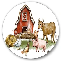 Designart - Farm House With Goose Chicken Cow Pig and Haystack