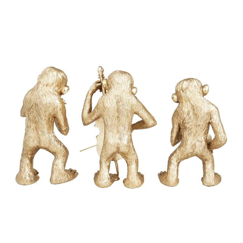 Set of 3 Gold Polystone Contemporary Sculptures, 12" x 9" x 5"