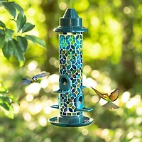 Glitzhome® 20" Tall Blue & Green Mosaic Glass Hanging Bird Feeder