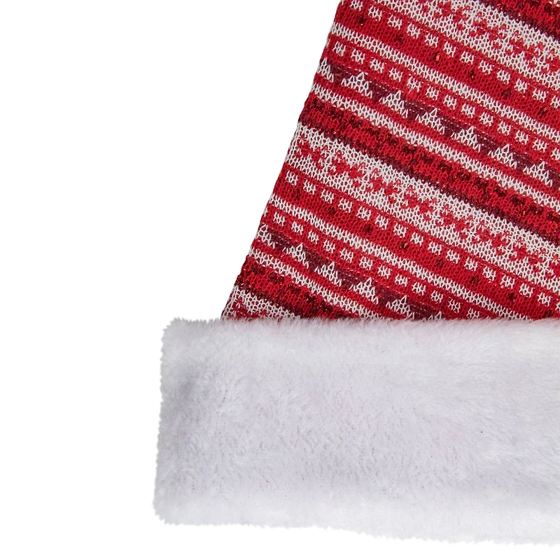 17" Red & White Nordic Striped Santa Hat with Pom Pom