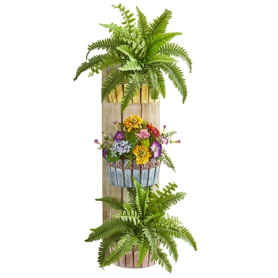 3ft. Mixed Floral & Fern in Three-Tiered Wall Planter