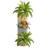 3ft. Mixed Floral & Fern in Three-Tiered Wall Planter