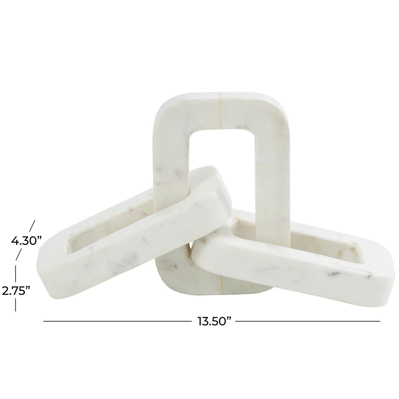 13.5" White Marble Geometric Chain Link Sculpture Décor