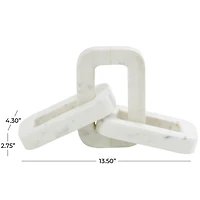 13.5" White Marble Geometric Chain Link Sculpture Décor