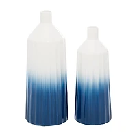 Set of 2 Blue Dolomite Coastal Vase, 16", 14"