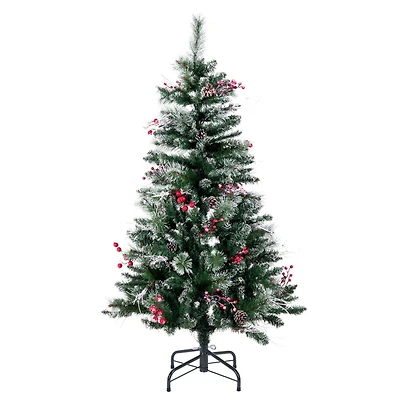 4.5ft. Unlit Snow Tipped Pine & Berry Artificial Christmas Tree