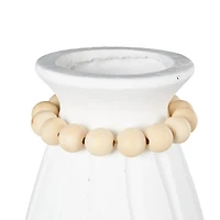20" White Magnesium Oxide Decorative Vase with Light Brown Beads & Carved Grooves