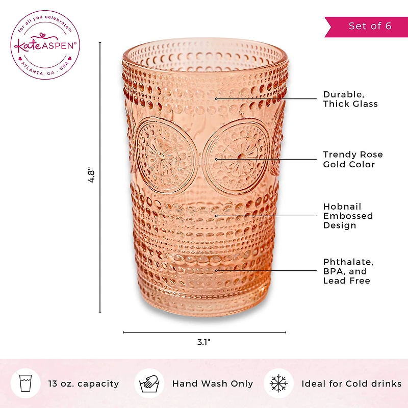 Kate Aspen® 13oz. Beaded Floral Rose Gold Drinking Glasses, 6ct.
