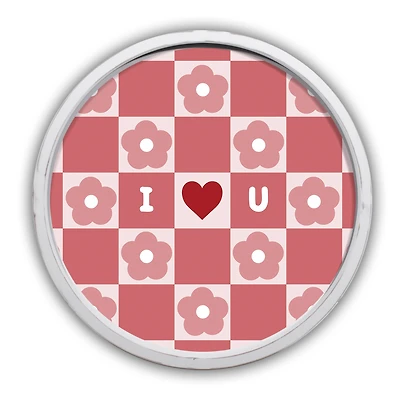I Heart You Daisy Check Round White Framed Print