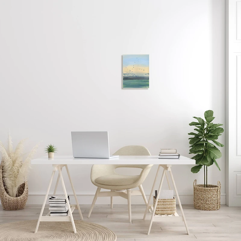 Stupell Industries Conceptual Yellow Ocean Sunset Blue Paint Splatter Wall Plaque