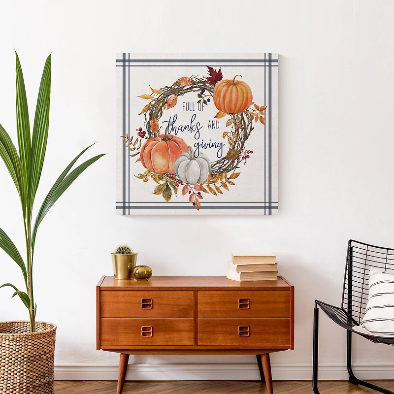 Thanks And Giving Fall Wreath Canvas Wall Art