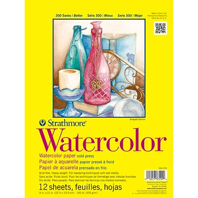 Strathmore Watercolor Paper Pad, 300 Series, Tape-Bound, 12 Sheets, 9" x 12"