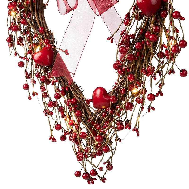 Glitzhome® 17" Lighted Valentine's Berry Heart Wreath