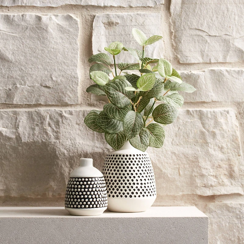 Black & White Bubbled Ceramic Bud Vase Set