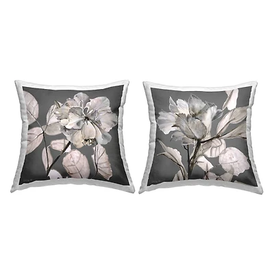 Stupell Industries Gray Floral Close Up Neutral Flowers 2 Pillows, Each 18" x 18"