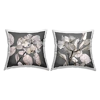 Stupell Industries Gray Floral Close Up Neutral Flowers 2 Pillows, Each 18" x 18"