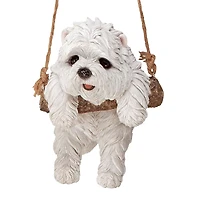 Design Toscano 8" White Maltese Puppy on a Perch Hanging Dog Sculpture