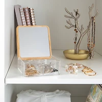 Simplify Bamboo Lid & Mirror Clear 3 Compartment Organizer