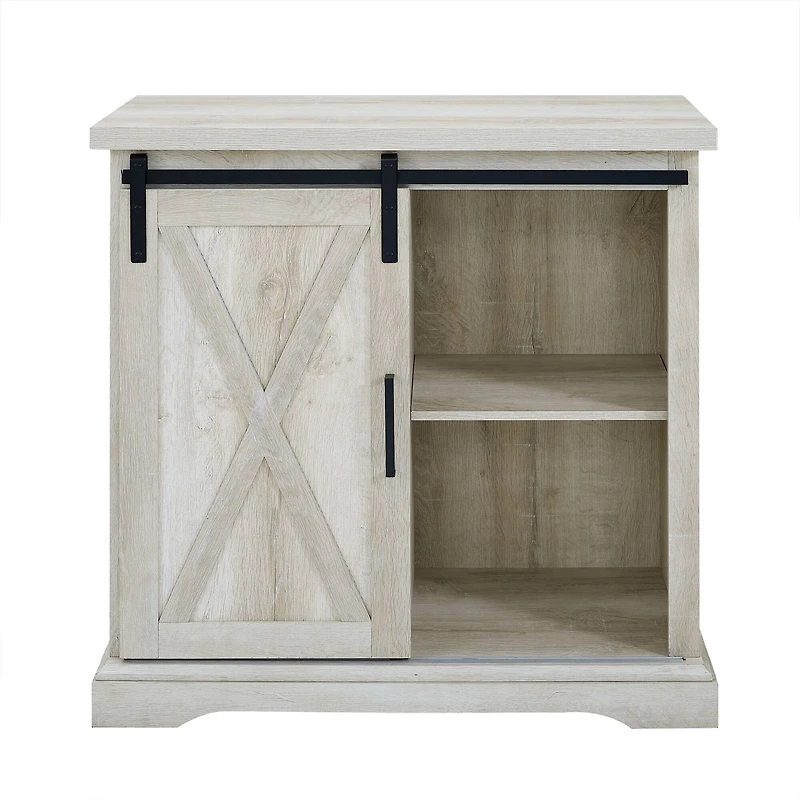 Walker Edison 32" White Oak Sliding Barn Door Farmhouse Accent Cabinet