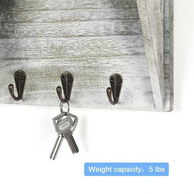 NEX™ Rustic Gray Wall-Mount Mail & Key Holder with 6 Key Hooks and Shelf