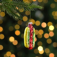 4" Hot Dog in a Bun Glass Ornament
