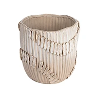 Hello Honey® 9.25" Cream Pleated Handmade Stoneware Vase