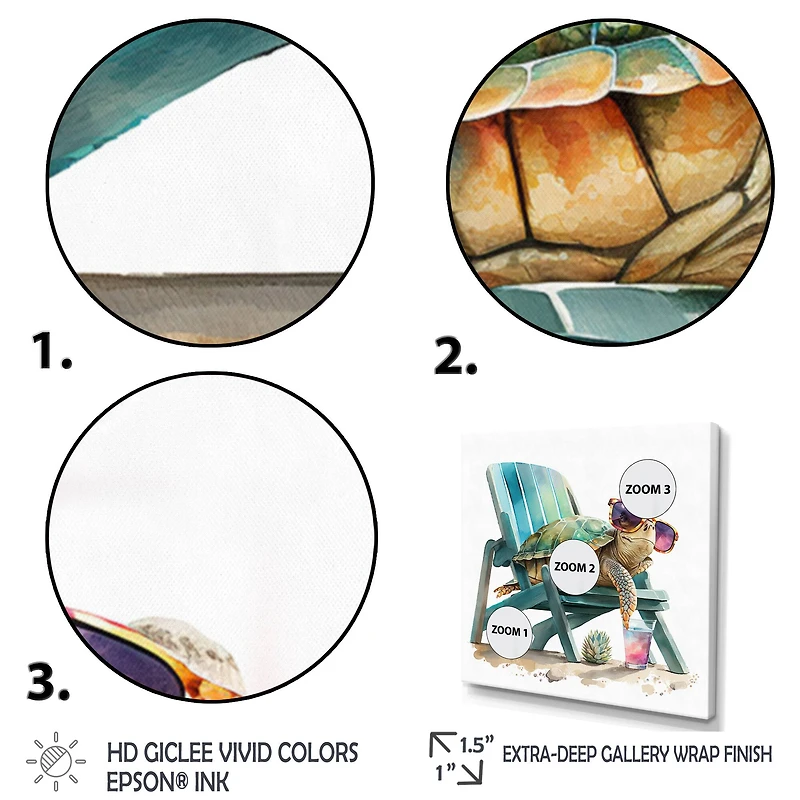 Designart 'Turtle Laying On A Beach Chair With Sunglasses I' Animals Canvas Wall Art