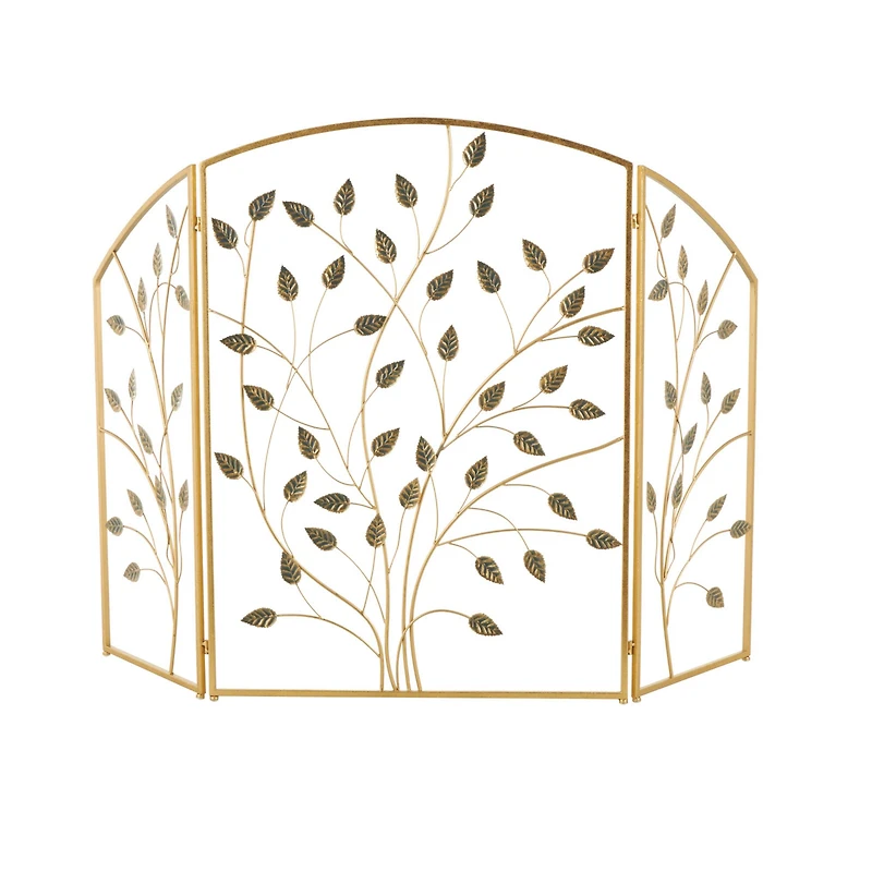 38.25" Gold Metal Leaf Foldable 3-Panel Fireplace Screen