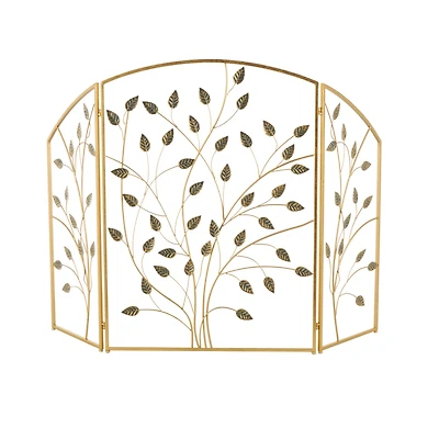 38.25" Gold Metal Leaf Foldable 3-Panel Fireplace Screen