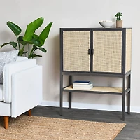 Hello Honey® 47" Boho Woven Rattan and Wood Cabinet with Doors, Shelf