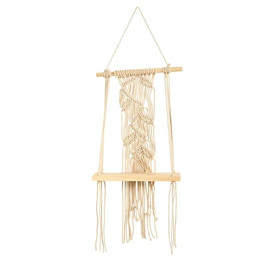 24" Boho Chic Wood Macrame Shelf
