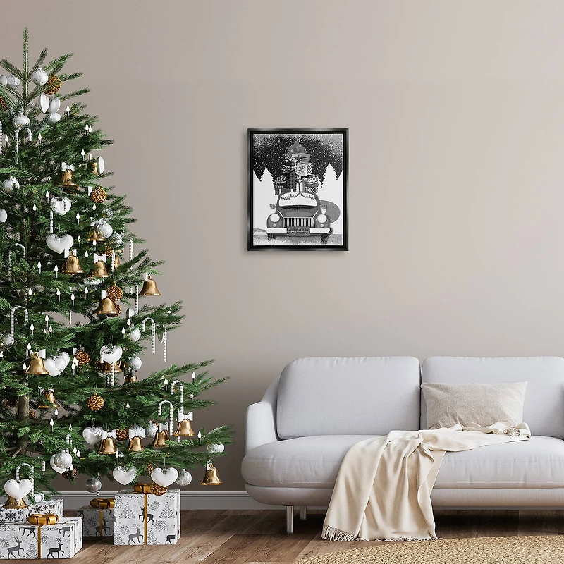 Stupell Industries Happy Holidays Gifts Car Framed Floater Canvas Wall Art