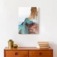 Mermaid On A Rock 12" x 16" Canvas Wall Art