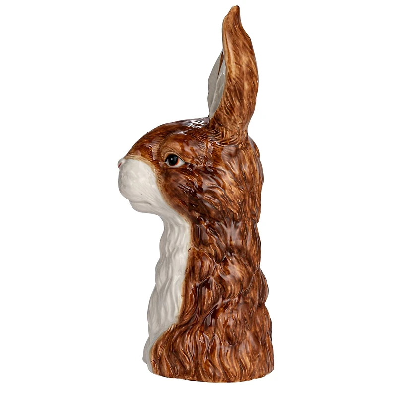 Hello Honey® 11.75" Brown & White Hand-Painted Decorative Stoneware Rabbit Vase
