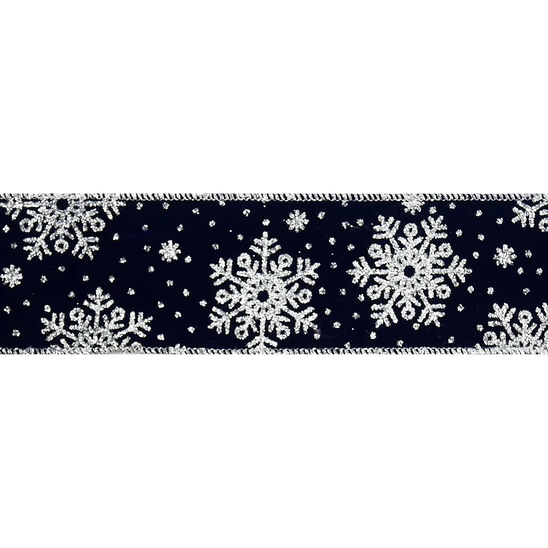 2.5" x 20ft. Navy & Silver Snowflake Wired Velvet Ribbon by Celebrate It®