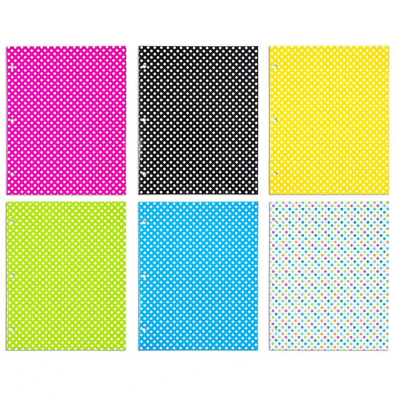 JAM Paper Polka Dots Glossy Laminated Two Pocket 3 Hole Punch School Folders, 6ct.