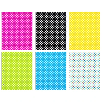 JAM Paper Polka Dots Glossy Laminated Two Pocket 3 Hole Punch School Folders, 6ct.