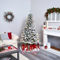 6ft. Pre-Lit Flocked West Virginia Fir Artificial Christmas Tree, Clear LED Lights