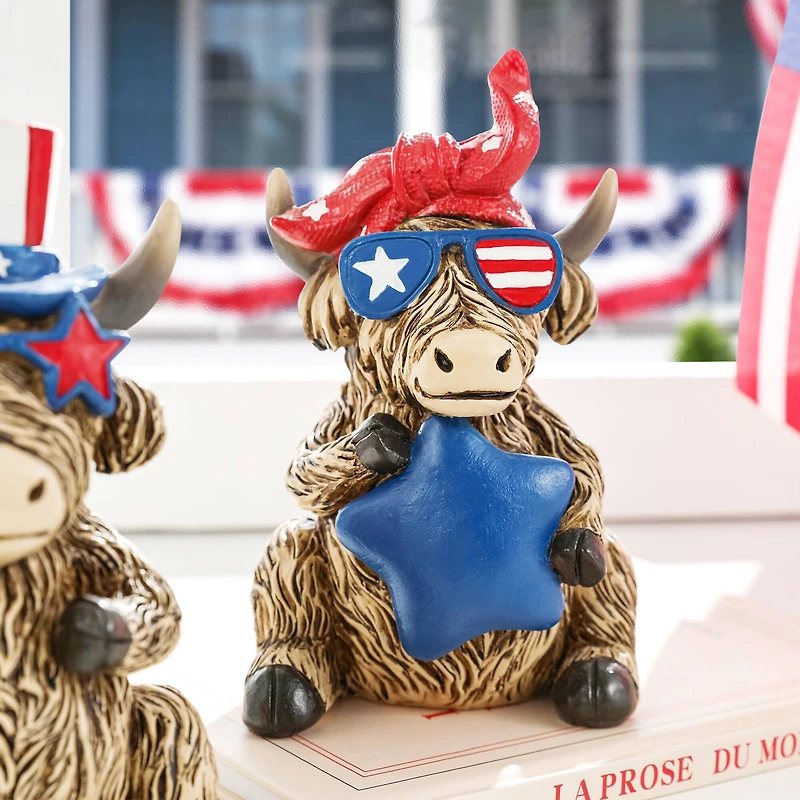 Glitzhome® Patriotic Americana Highland Cow Table Décor