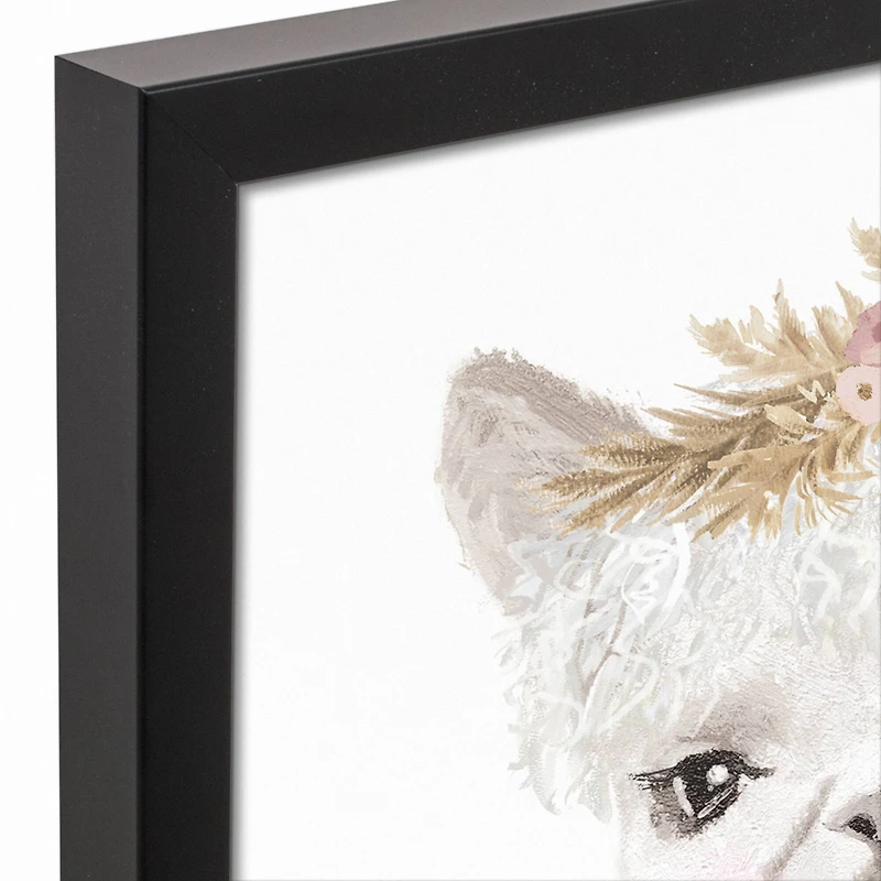Llama Baby 13.73" x 13.73" Black Framed Canvas