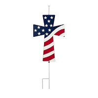 Glitzhome® 32" Patriotic Americana Double-Sided Metal Cross Yard Stake