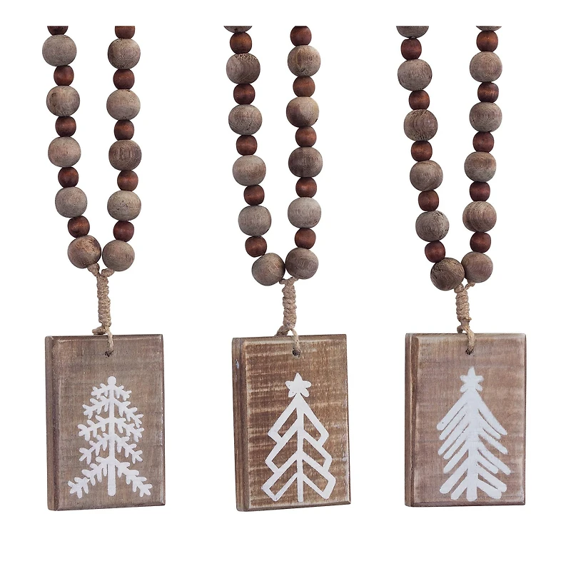 13" Wooden Tree Plaque Ornament Set