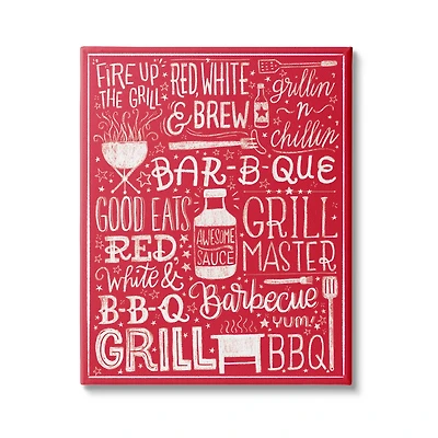 Stupell Industries Fire Up Grill Summer BBQ Phrases Red White,36 x 48