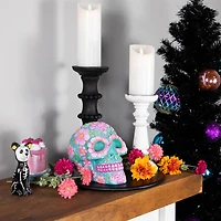 7.75" Blue & Pink Day of the Dead Skull Coin Bank